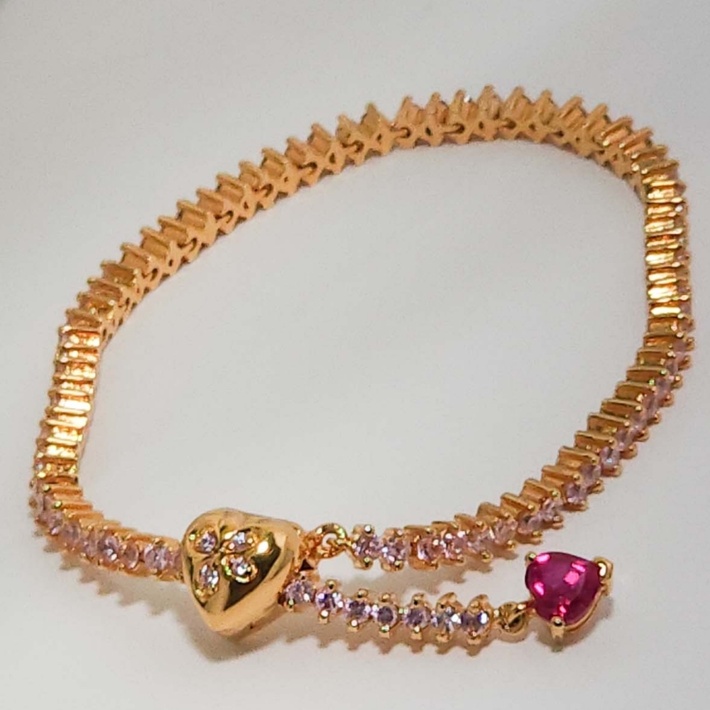 Rose Goldtone Adjustable Ruby Heart Tennis Bracelet